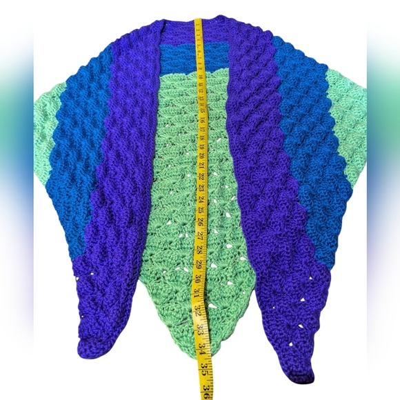 Handmade Wrap Crocheted Colorful Triangle Shawl 35x80 - Picture 4 of 4